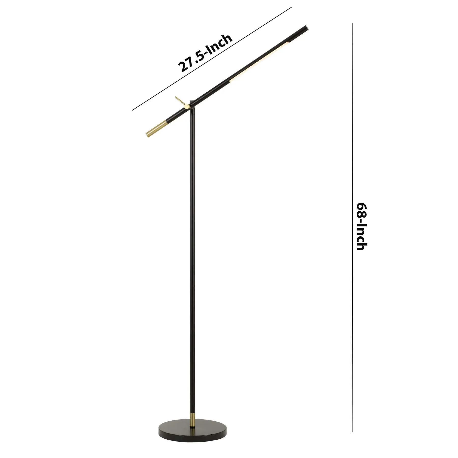 10 Watt Adjustable Metal Frame Floor Lamp, Black And Brass By Benzara