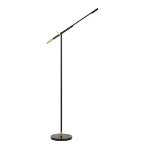 10 Watt Adjustable Metal Frame Floor Lamp, Black And Brass By Benzara