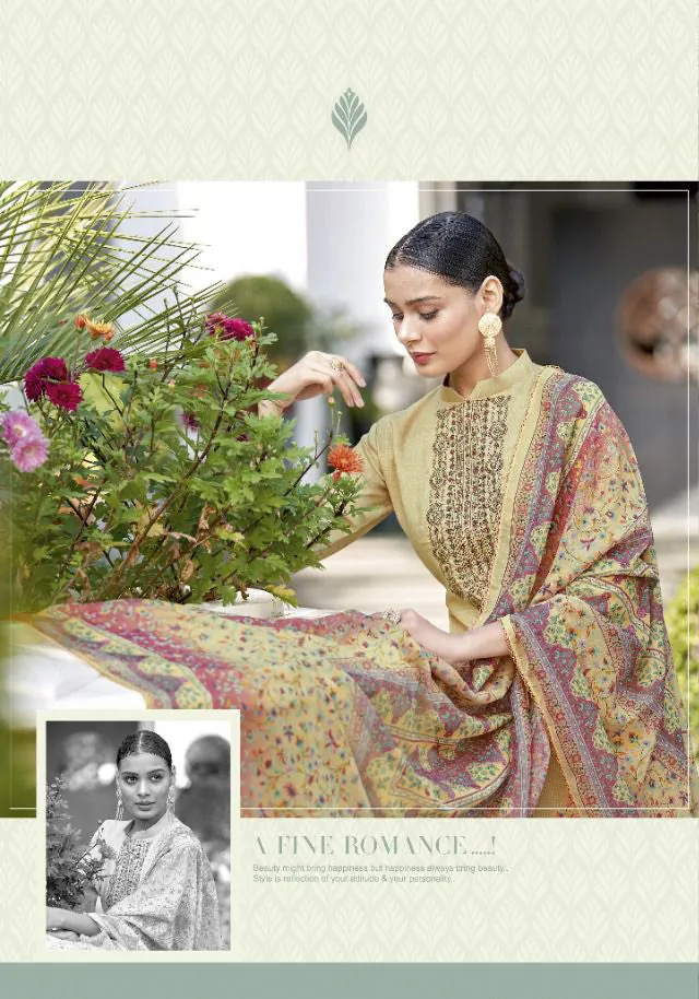 Alok Unstitched Green Cotton Suits Material With Dupatta