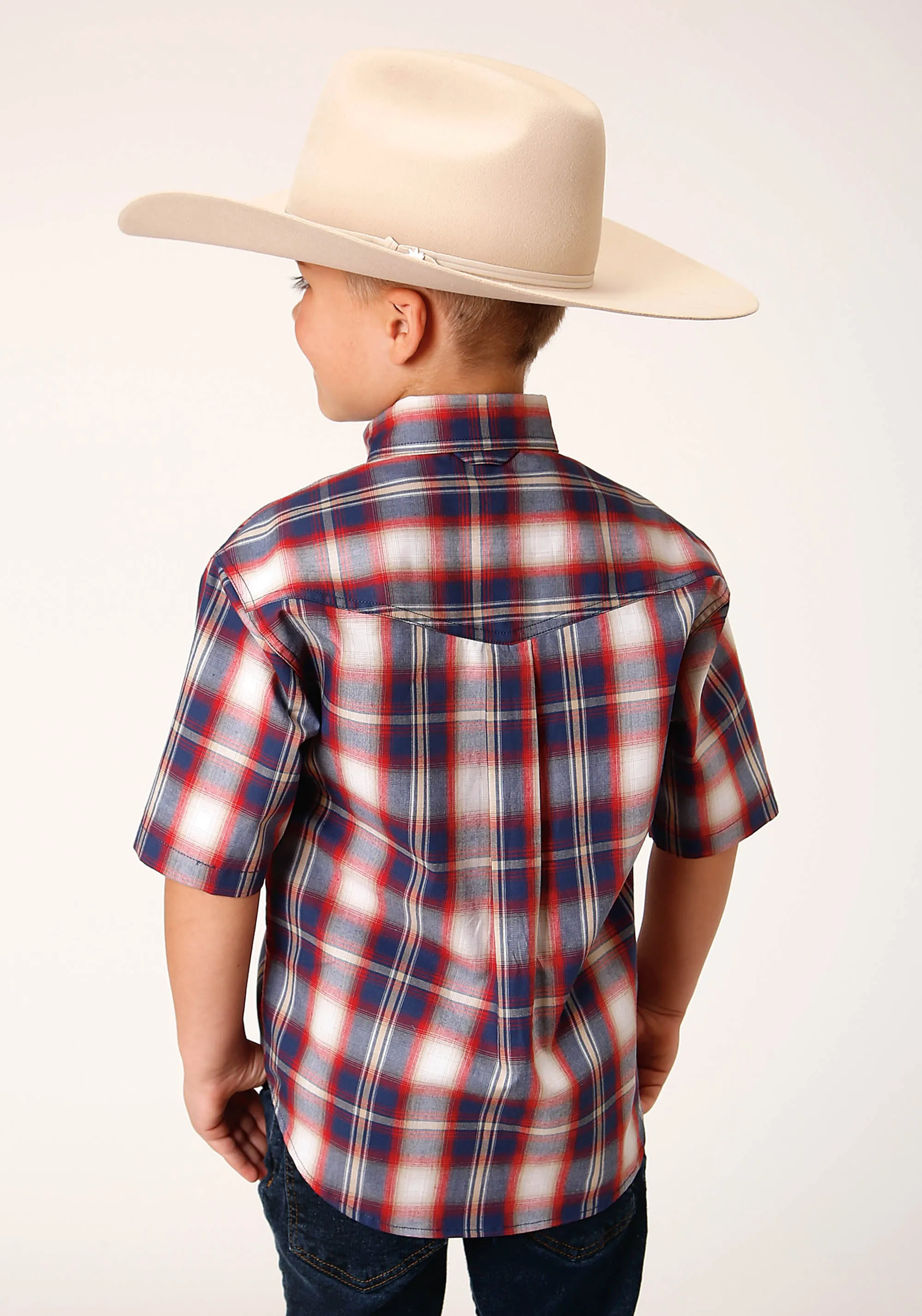 BOYS SHORT SLEEVE BUTTON INDEPENDENCE PLAID WESTERN SHIRT