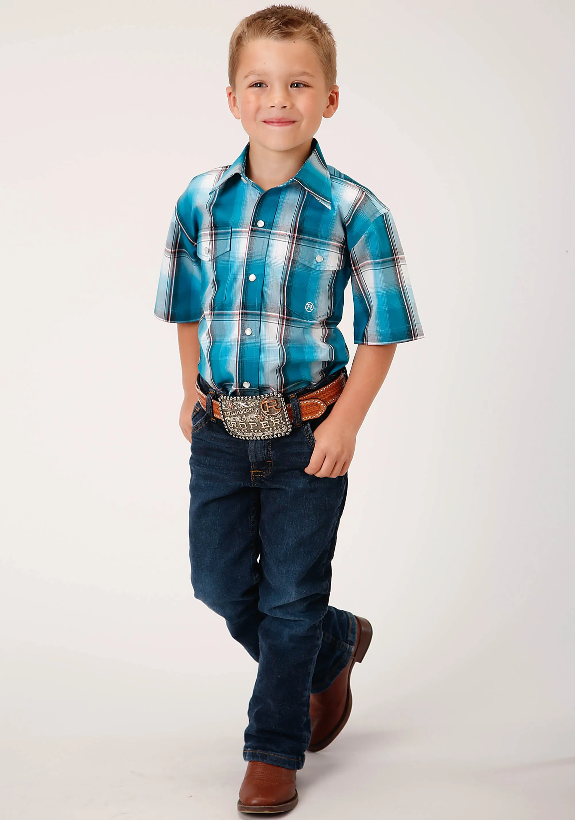 BOYS SHORT SLEEVE SNAP DEEP POOL OMBRE WESTERN SHIRT