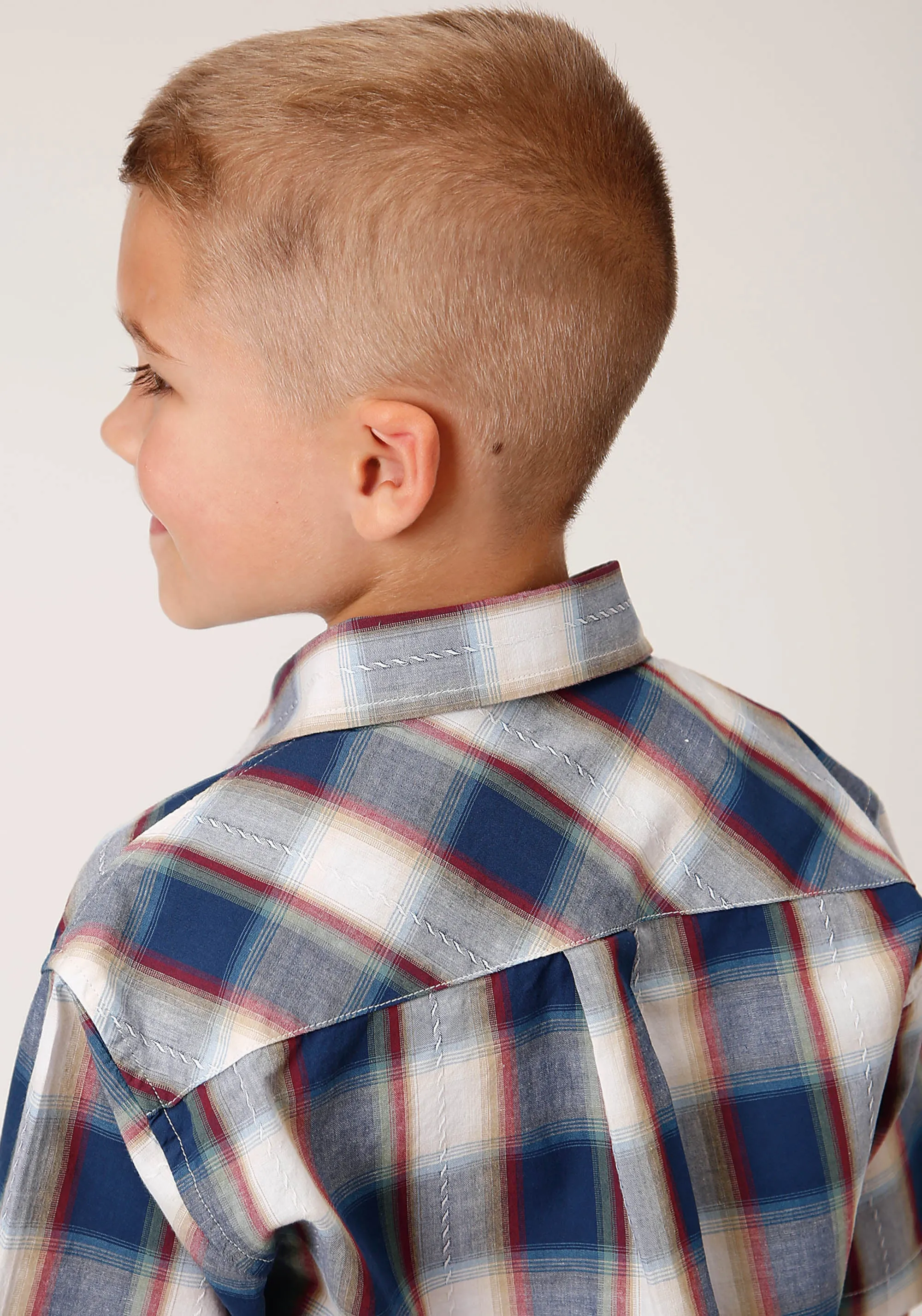 BOYS SHORT SLEEVE SNAP INDIGO DOBBY WESTERN SHIRT