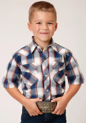 BOYS SHORT SLEEVE SNAP INDIGO DOBBY WESTERN SHIRT