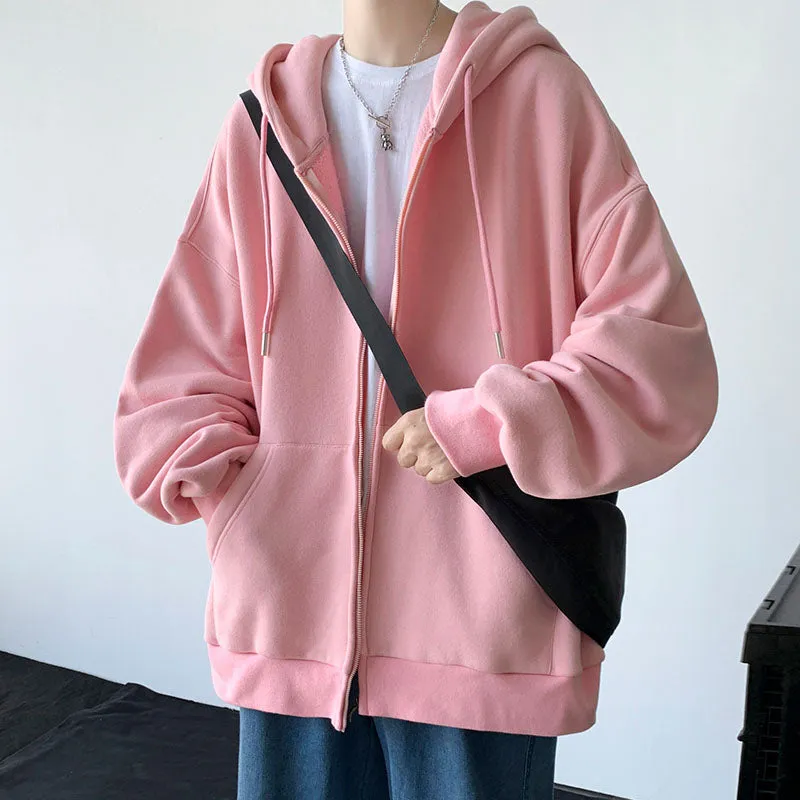 Casual Simple Solid Color Zipper Hooded Jacket