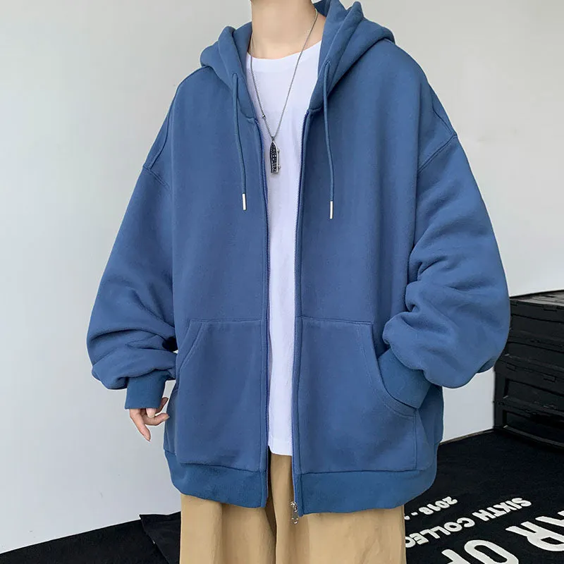 Casual Simple Solid Color Zipper Hooded Jacket