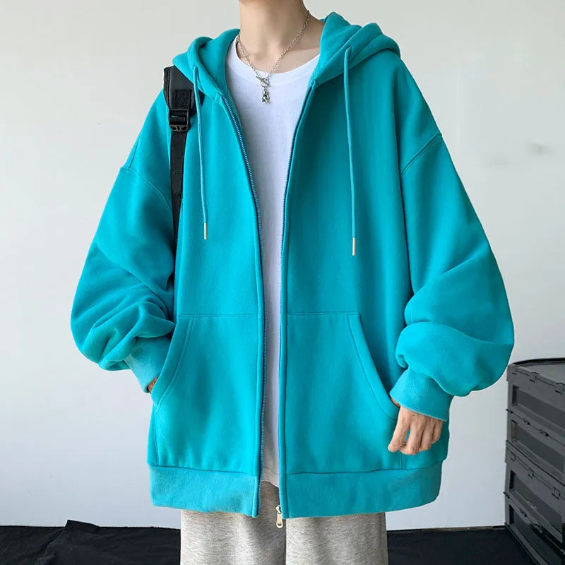 Casual Simple Solid Color Zipper Hooded Jacket