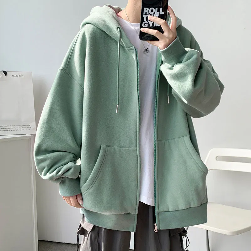 Casual Simple Solid Color Zipper Hooded Jacket