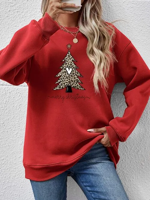 Christmas Tree Graphic Long Sleeve Sweatshirt