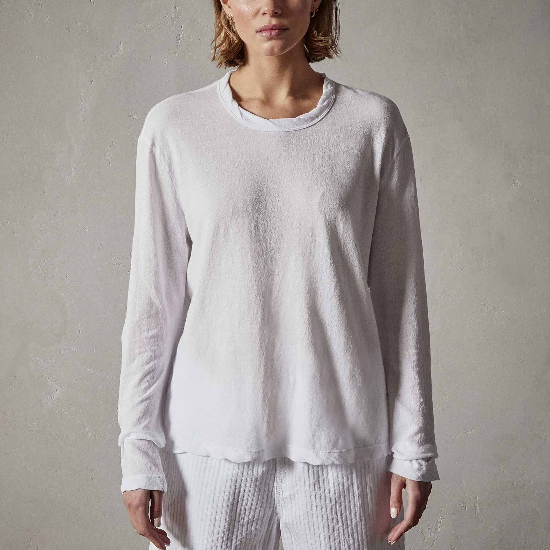 Crepe Jersey Oversized Long Sleeve Crew - White