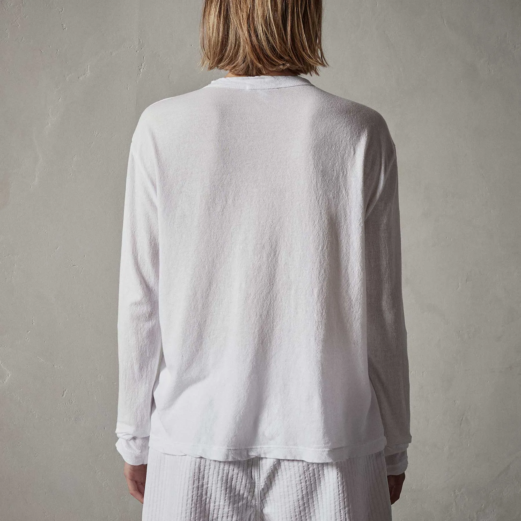 Crepe Jersey Oversized Long Sleeve Crew - White