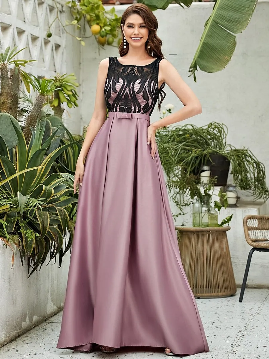 Elegant Floor-Length Sleek Bow Belt Evening Dress