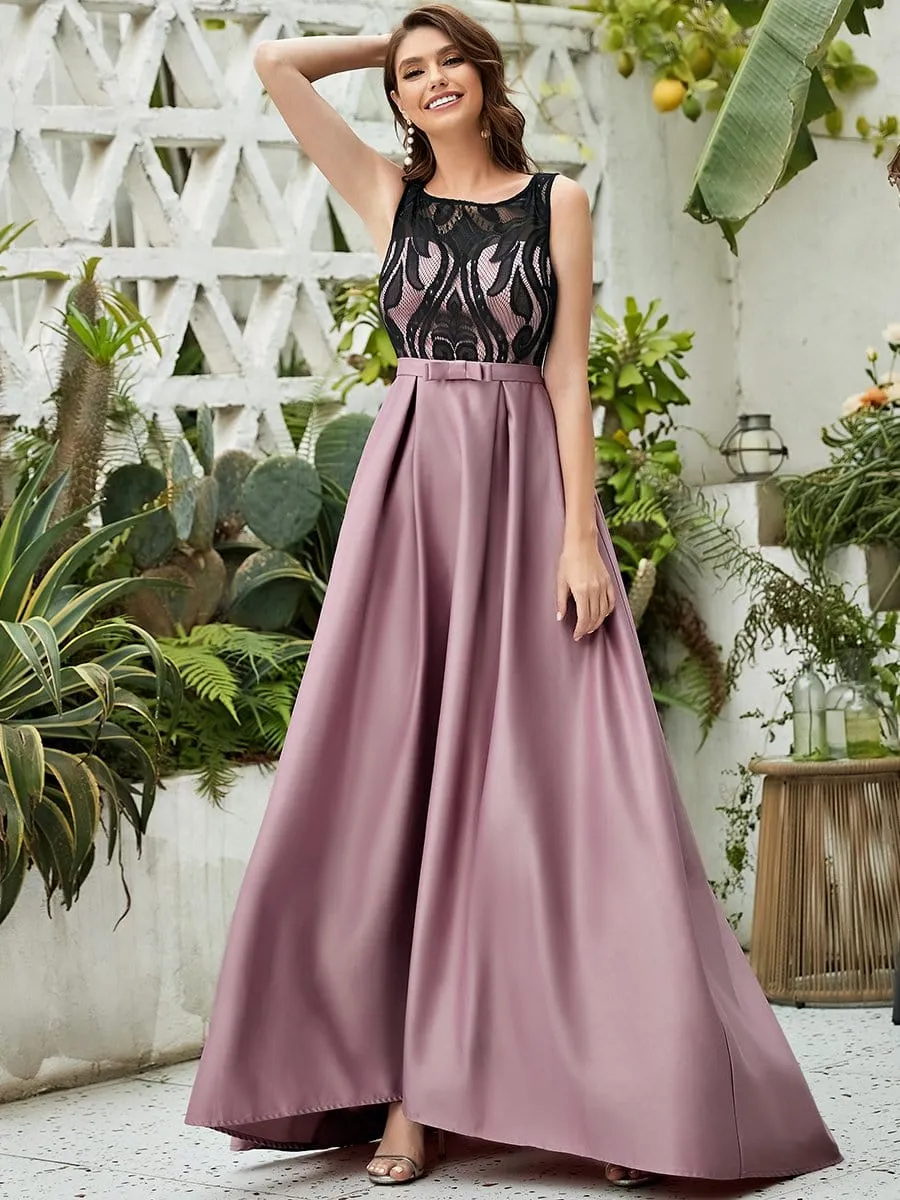 Elegant Floor-Length Sleek Bow Belt Evening Dress