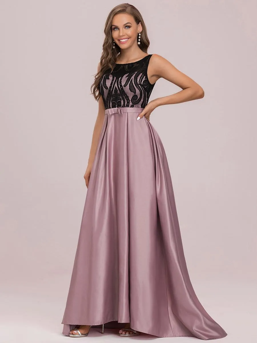 Elegant Floor-Length Sleek Bow Belt Evening Dress