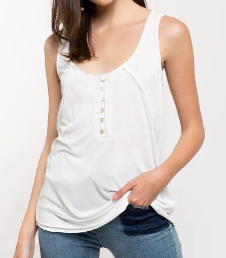 Freeway Raw Hem Button Tank