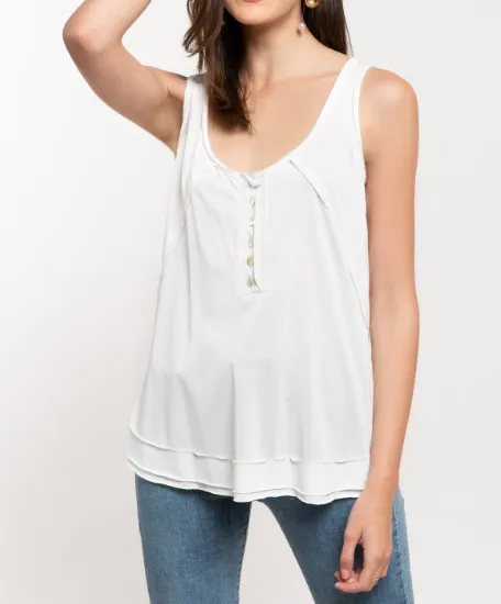 Freeway Raw Hem Button Tank