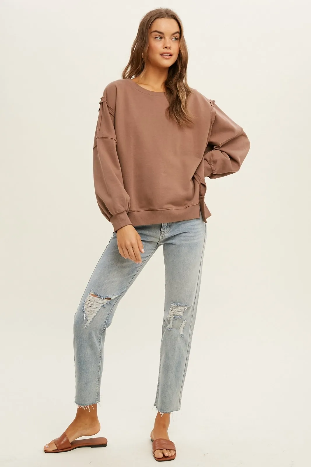 French terry sweatshirt with raw edge detail