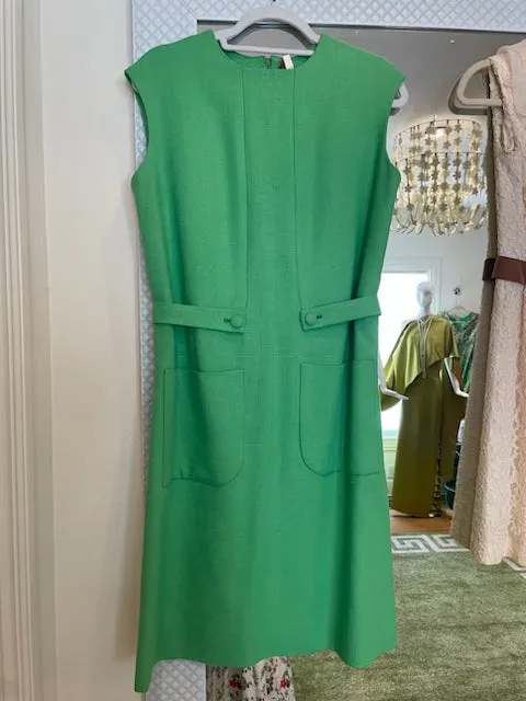 Handmade, Sleeveless Green Linen Dress