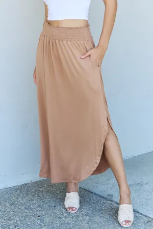 High Waist Scoop Hem Maxi Skirt in Tan