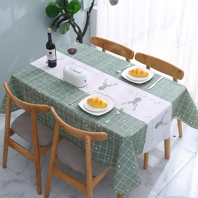 Home Nordic Style Elk Plaid Coffee Table Cloth Oil-Proof Waterproof Disposable Table Mat PVC Tablecloth