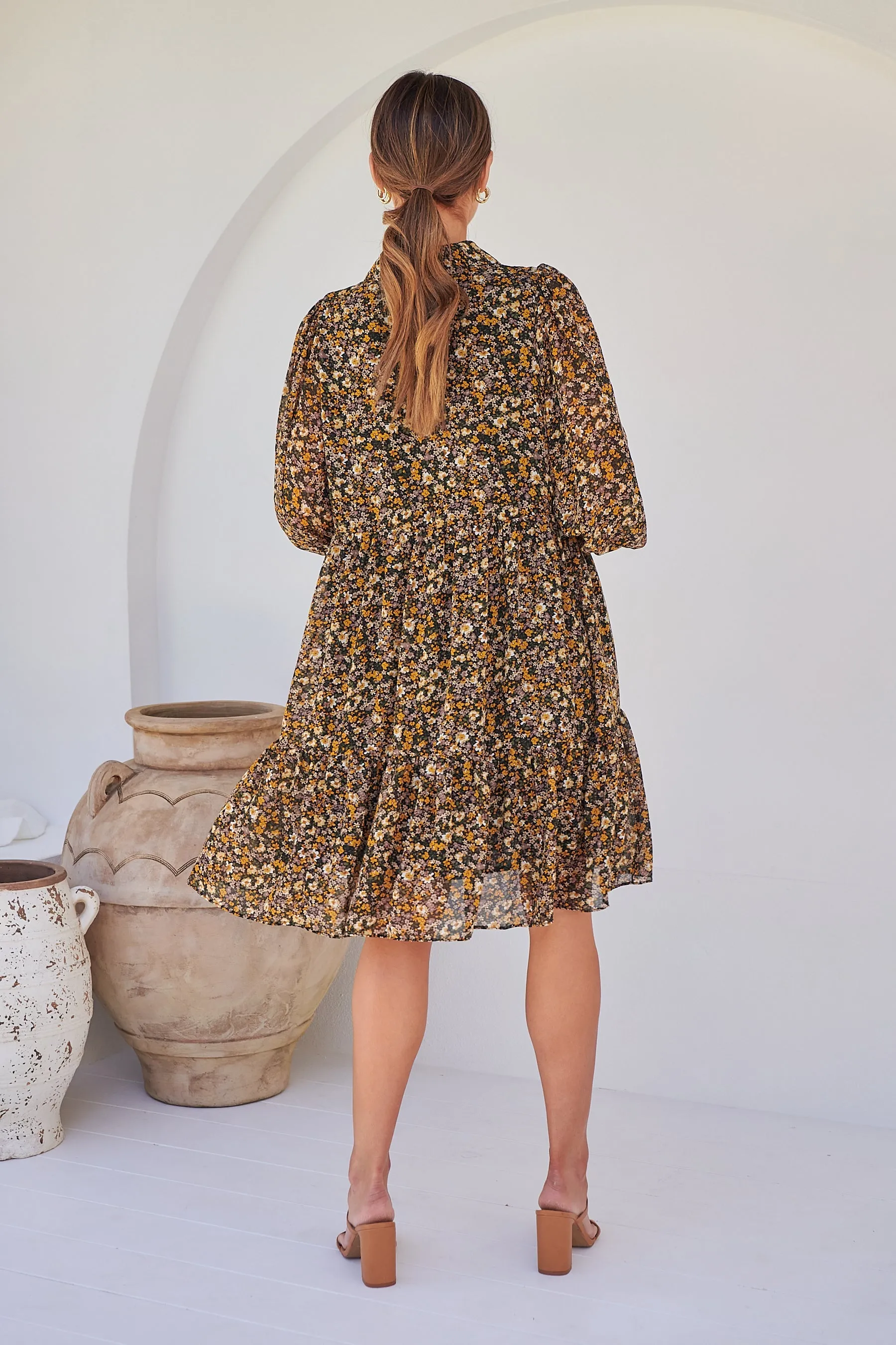 Jessie Floral Chiffon Long Sleeve Collared Dress