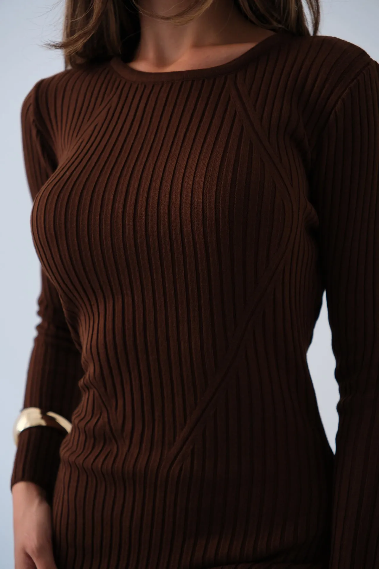 Long Sleeve Knit Dress With Slit