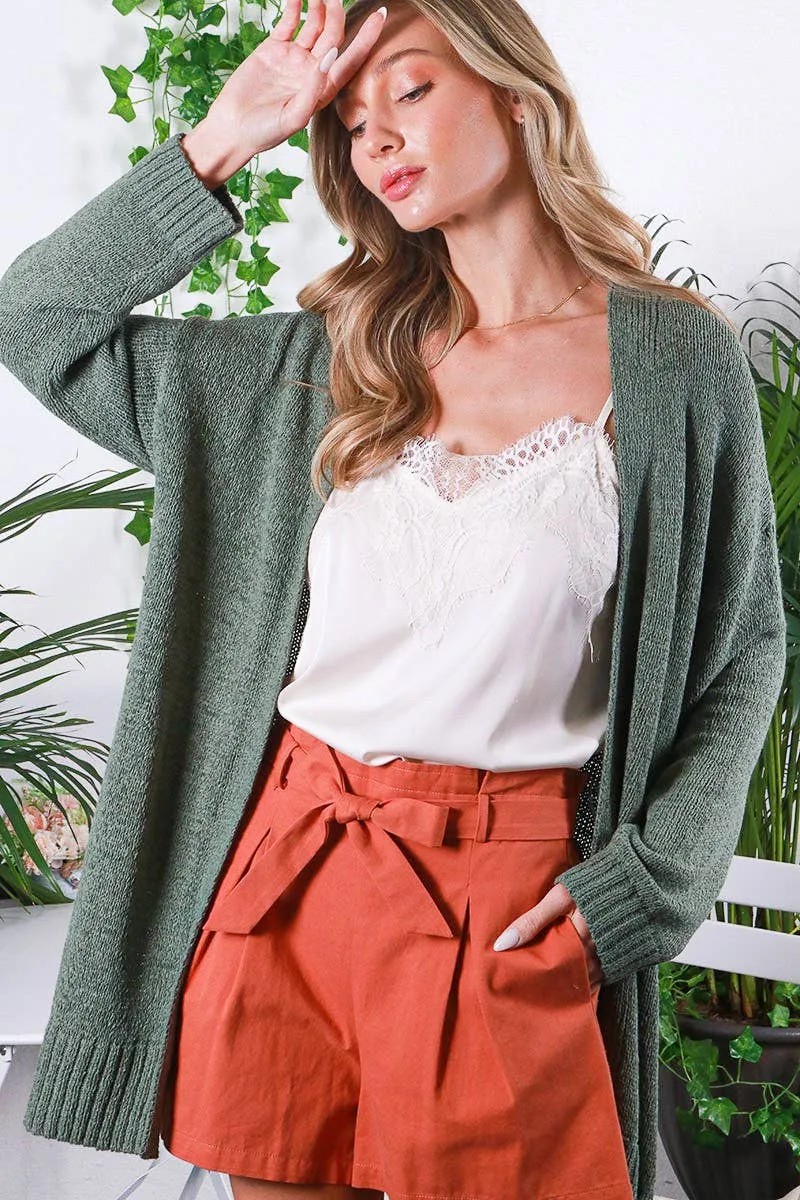 Long sleeve slit detail cardigan (olive)