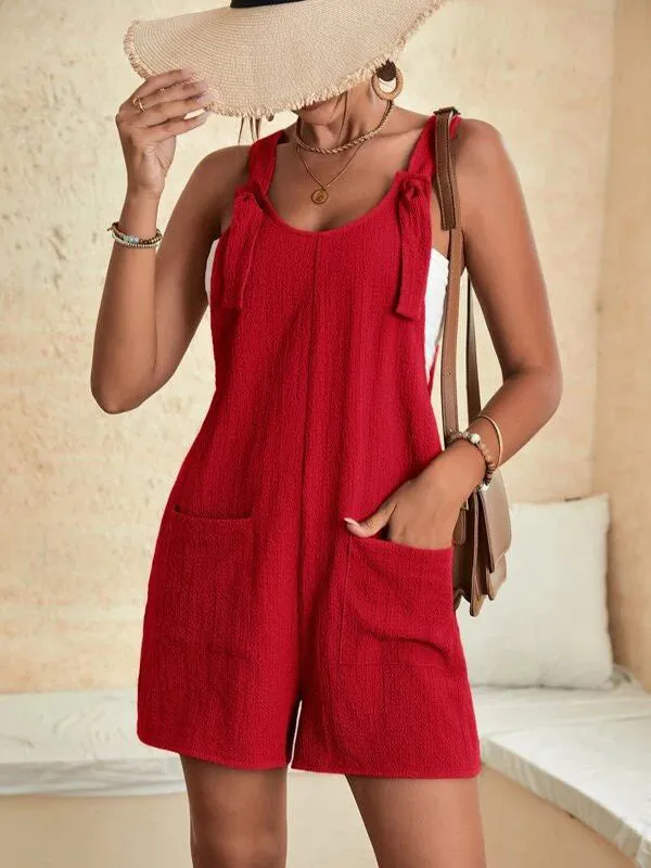 Loose Sleeveless Solid Color U-Neck Rompers