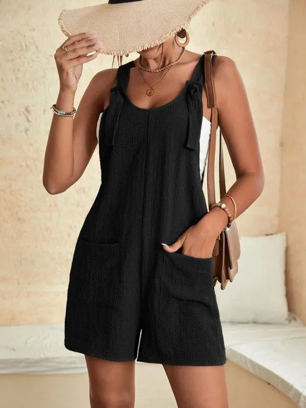 Loose Sleeveless Solid Color U-Neck Rompers