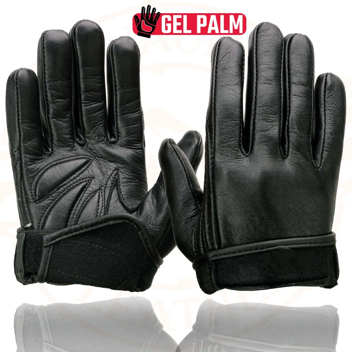 Milwaukee Leather MG7510 Men's Black Leather Gel Padded Palm Short Wrist Motorcycle Hand Gloves W/ ‘Full Panel Cover’