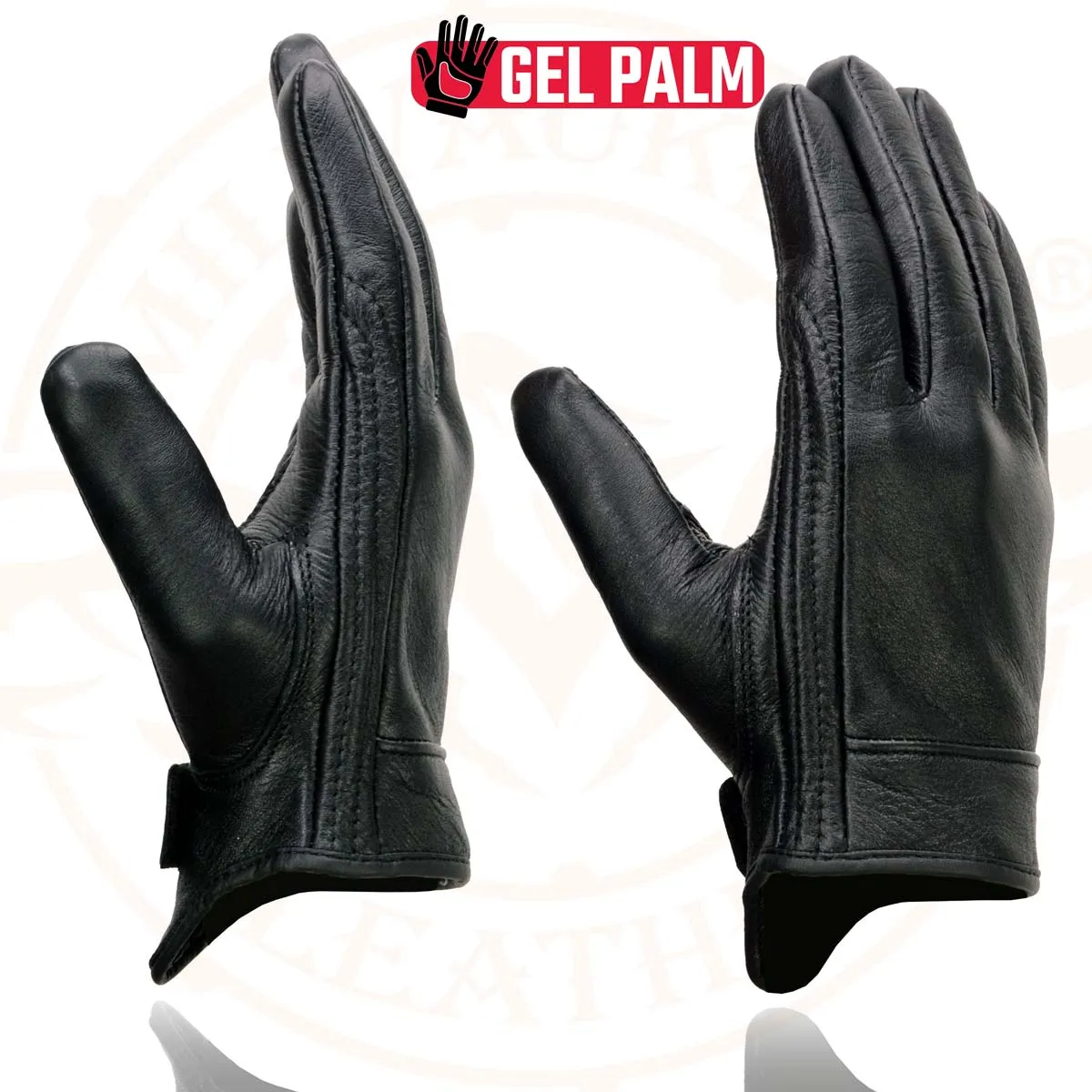 Milwaukee Leather MG7510 Men's Black Leather Gel Padded Palm Short