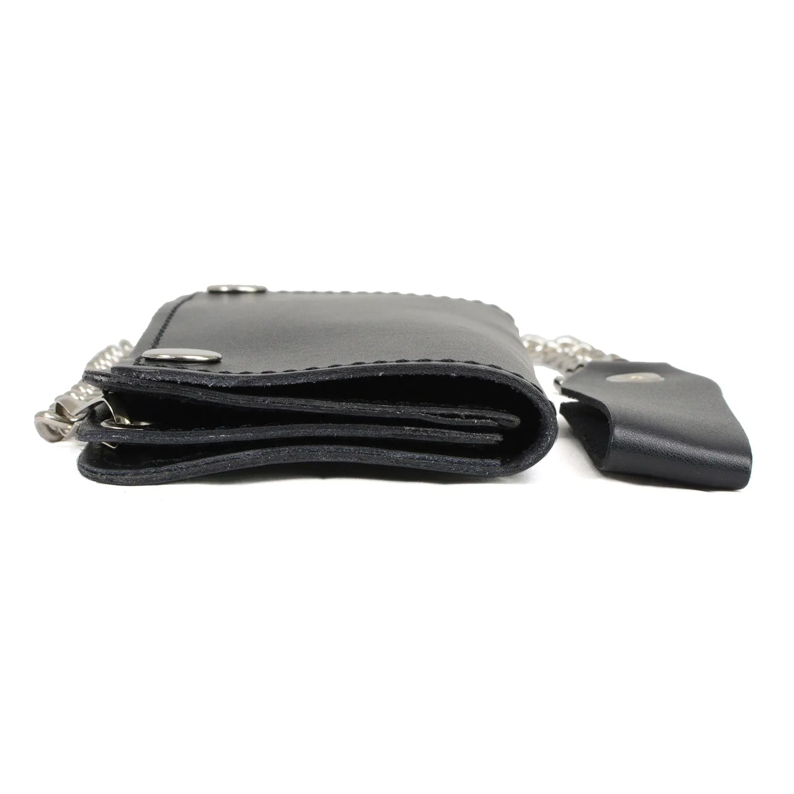 Milwaukee Leather MLW7802 Men's 6” Leather Long Bi-Fold Biker Wallet w/ Anti-Theft Stainless Steel Chain