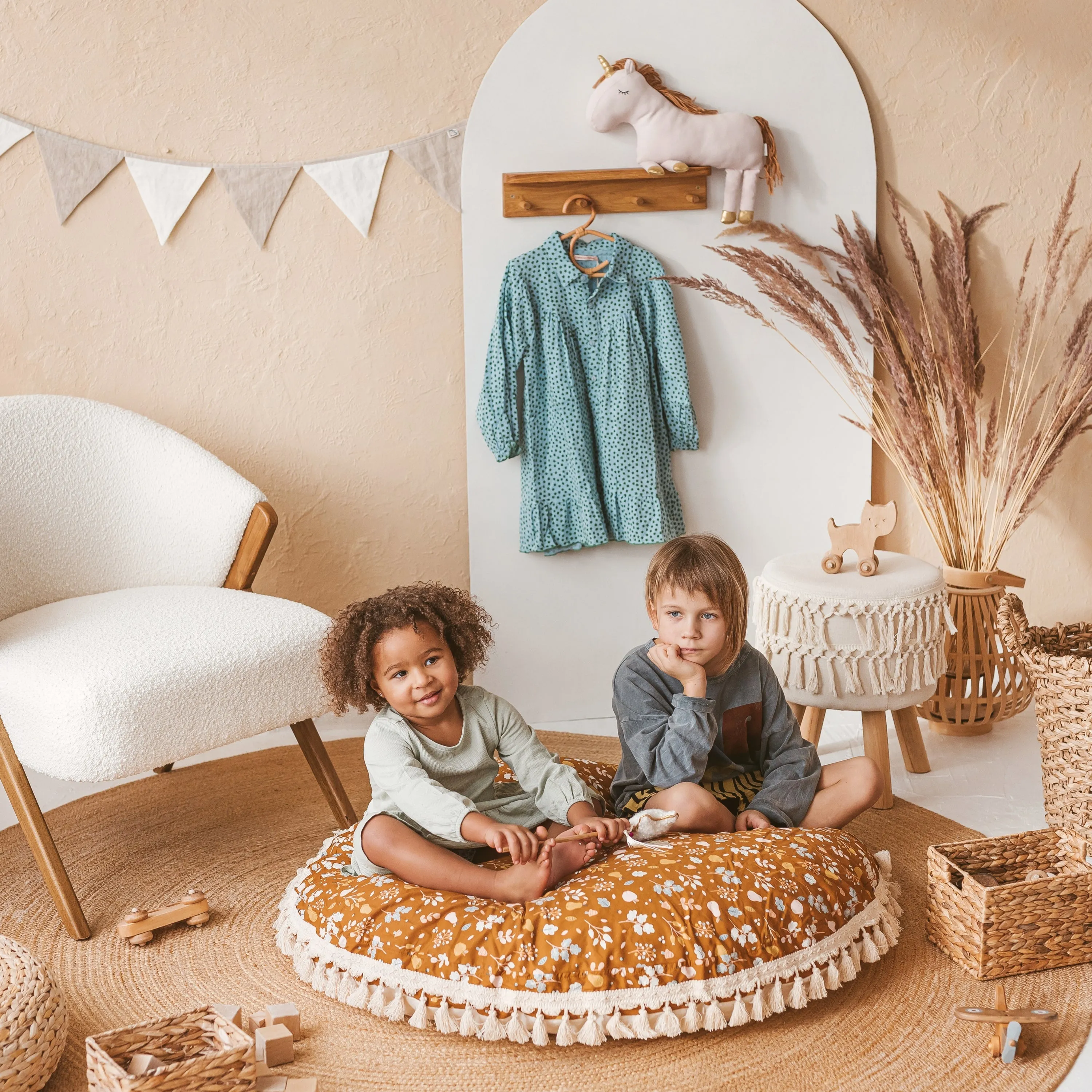 Minicamp Kids Floor Cushion Seating Pouffe In Plant Pattern