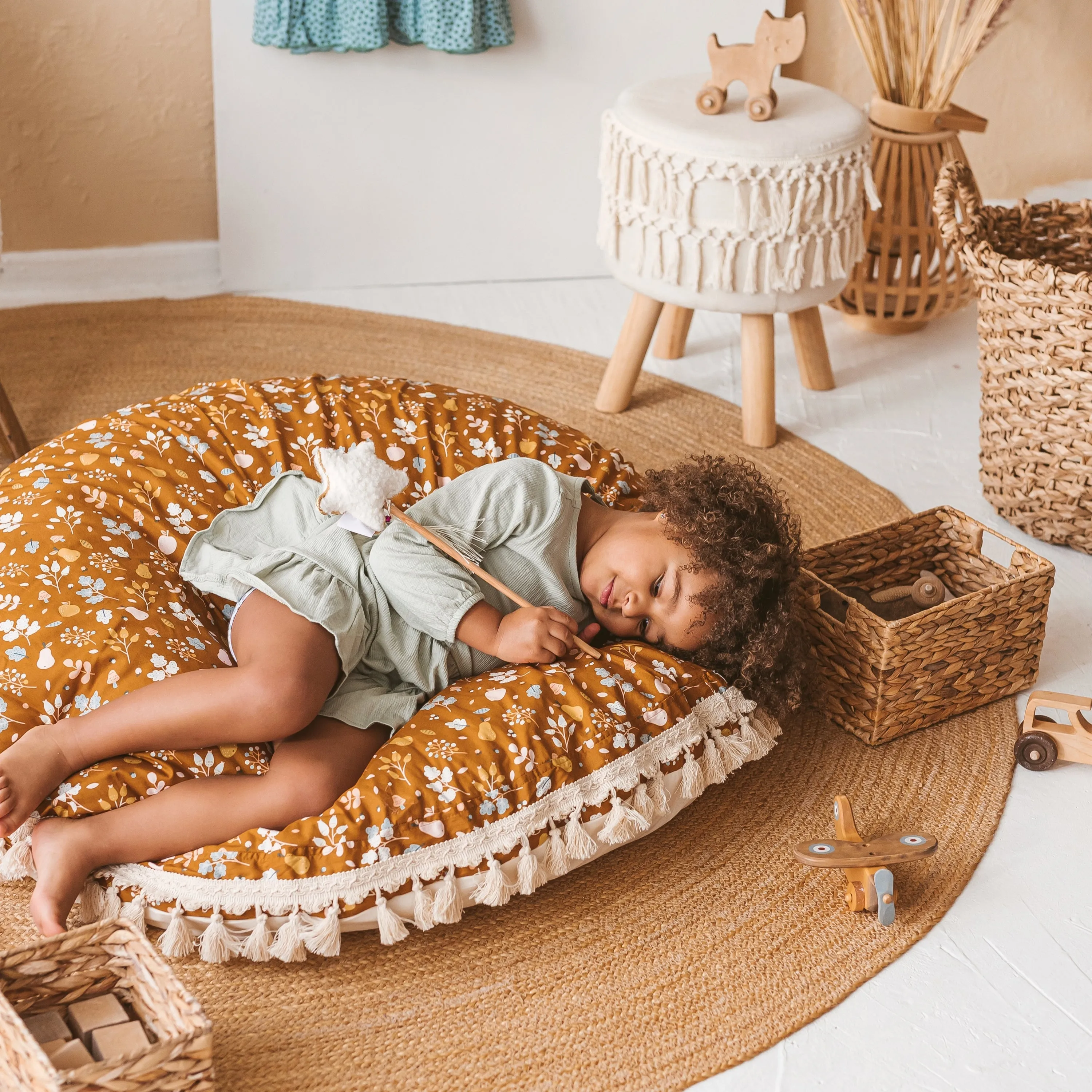 Minicamp Kids Floor Cushion Seating Pouffe In Plant Pattern