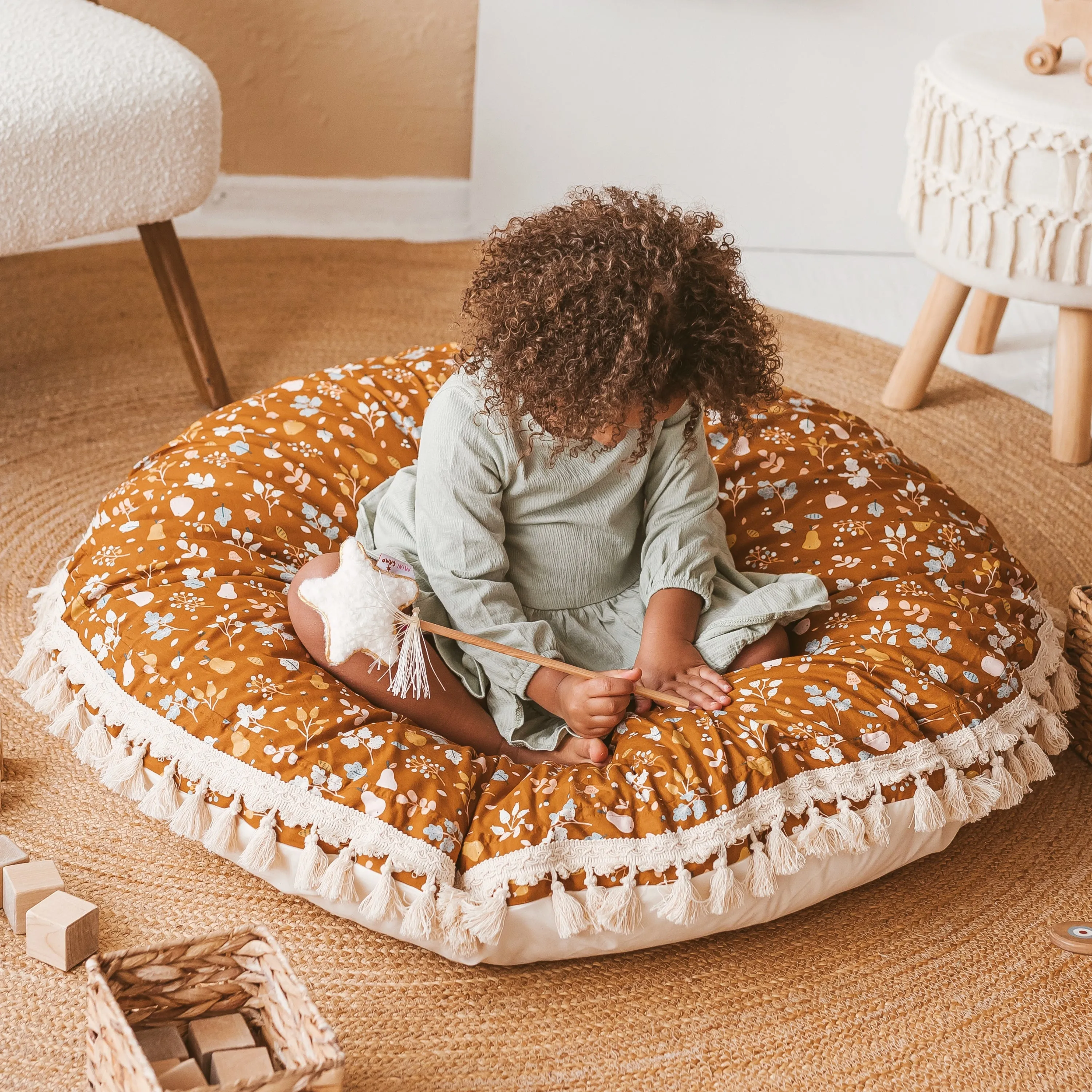 Minicamp Kids Floor Cushion Seating Pouffe In Plant Pattern