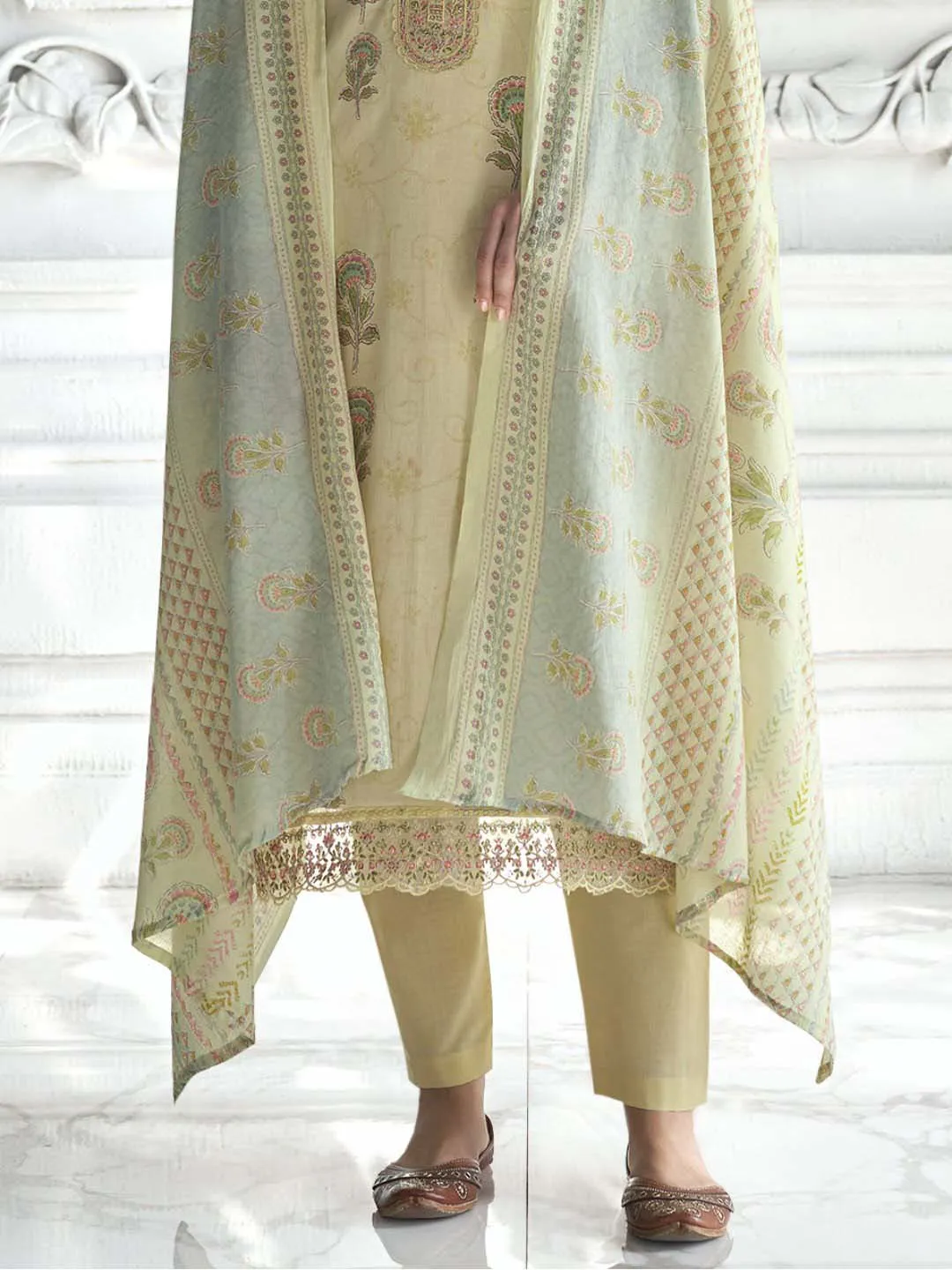 Mumtaz Arts Cotton Embroidered Unstitched Suit Set Beige