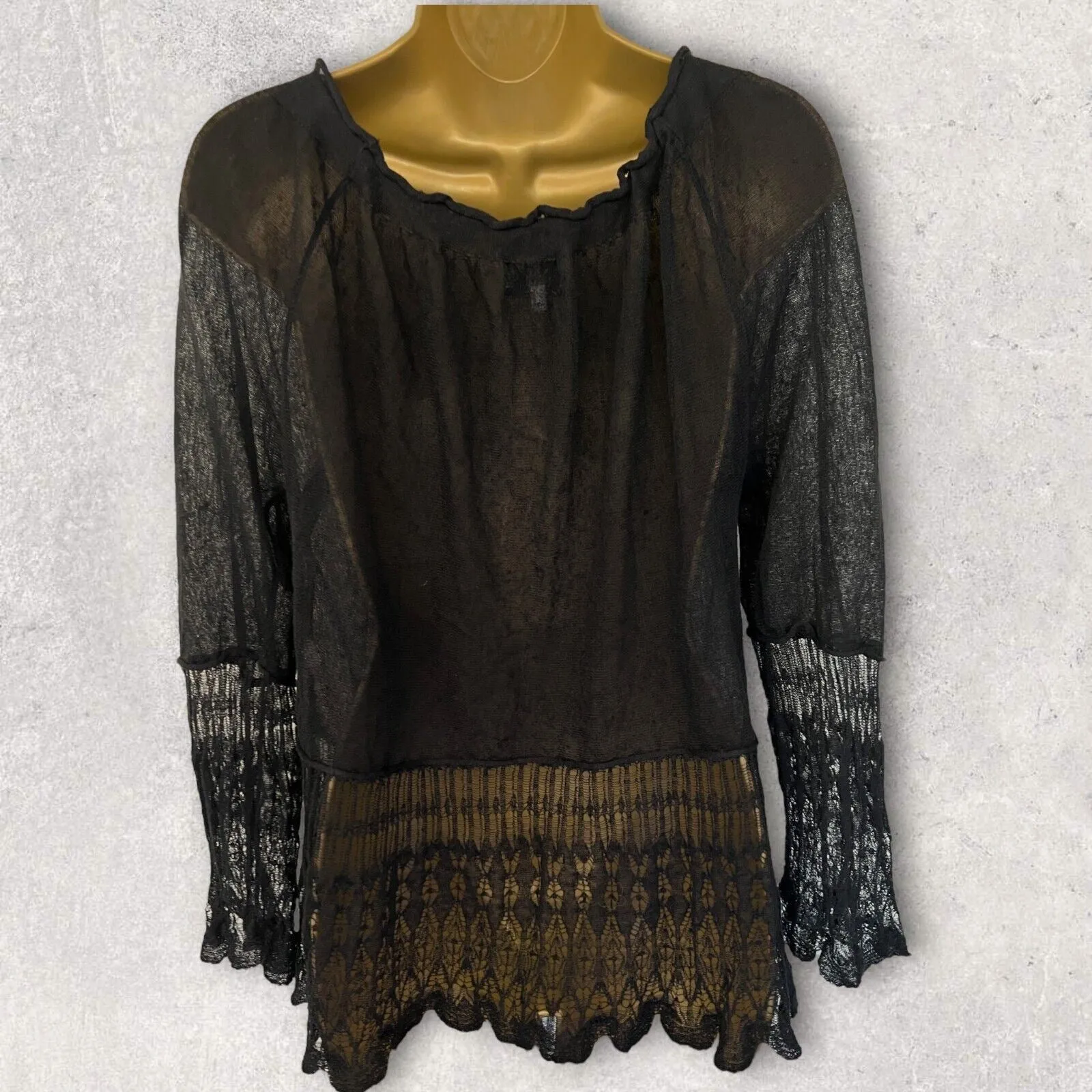 Noa Noa Black Lacy Fine Knit Top UK 12 EU 40 US 8