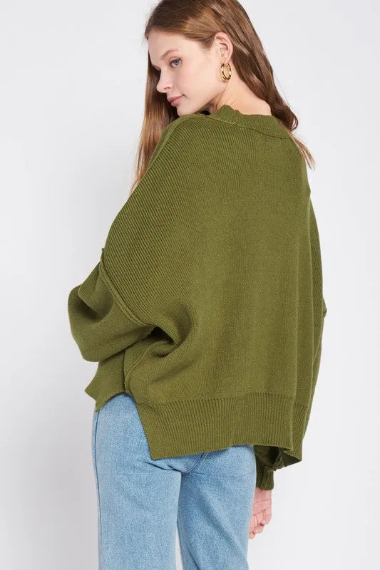 Oversized Long Sleeved Side Slit Sweater