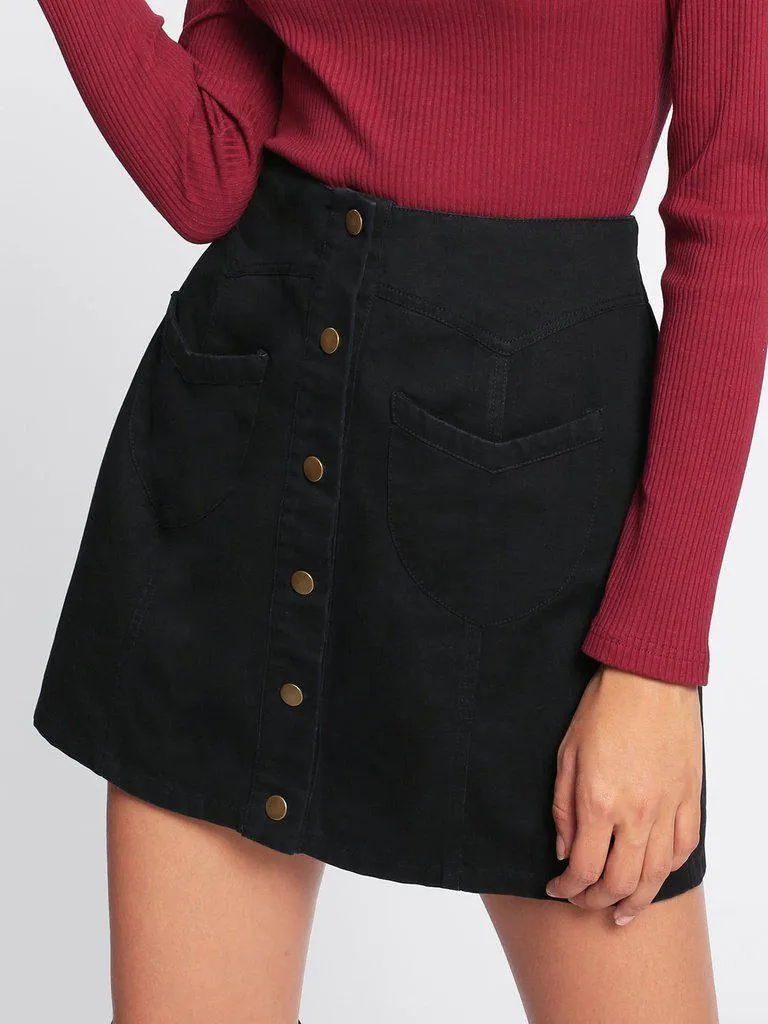 Patch Pocket Button Up Skirt