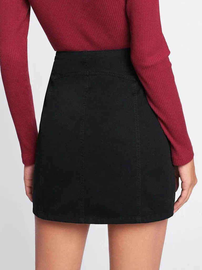 Patch Pocket Button Up Skirt