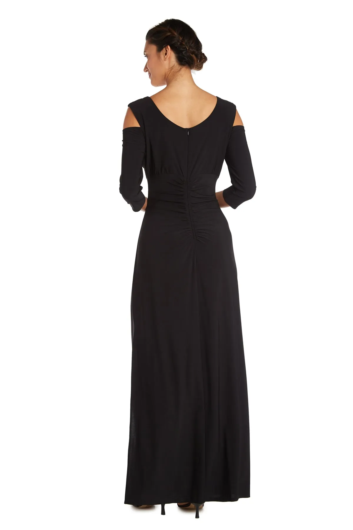 Petite Empire Waist Cold Shoulder Evening Gown with Sleeves