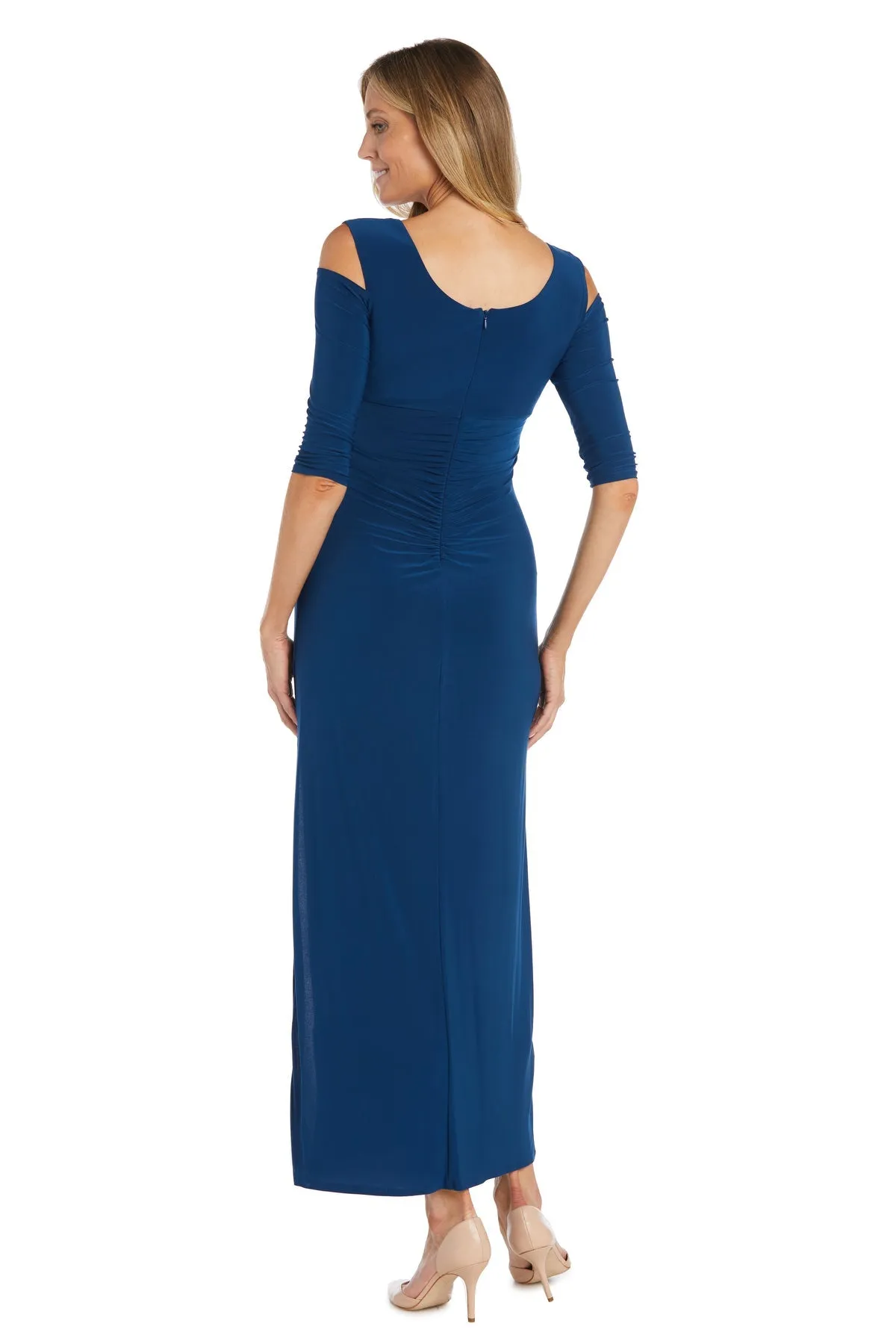 Petite Empire Waist Cold Shoulder Evening Gown with Sleeves