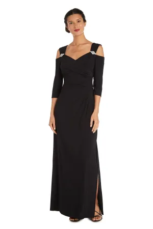 Petite Empire Waist Cold Shoulder Evening Gown with Sleeves