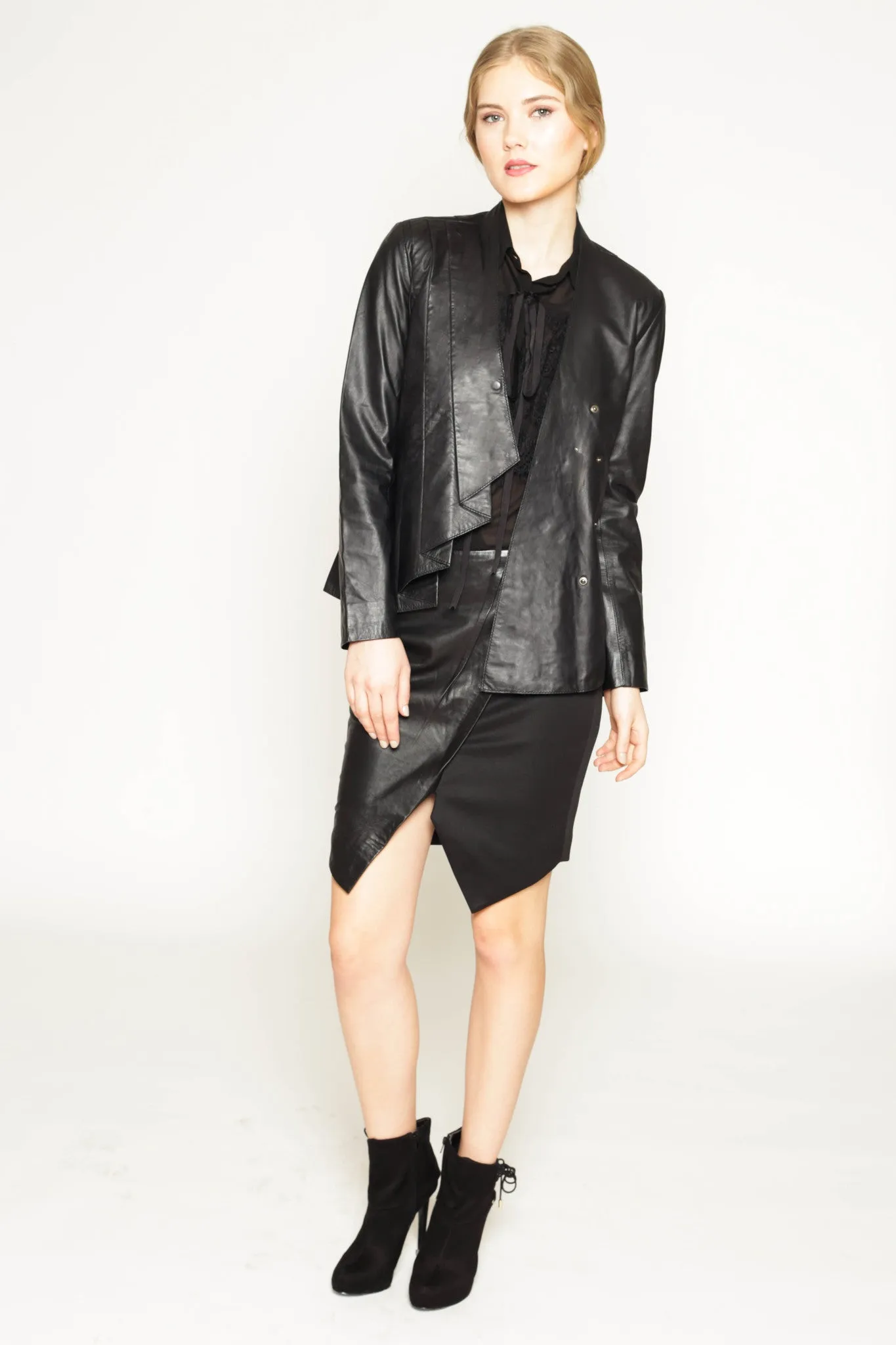 Ponte / Leather skirt with pleat detail