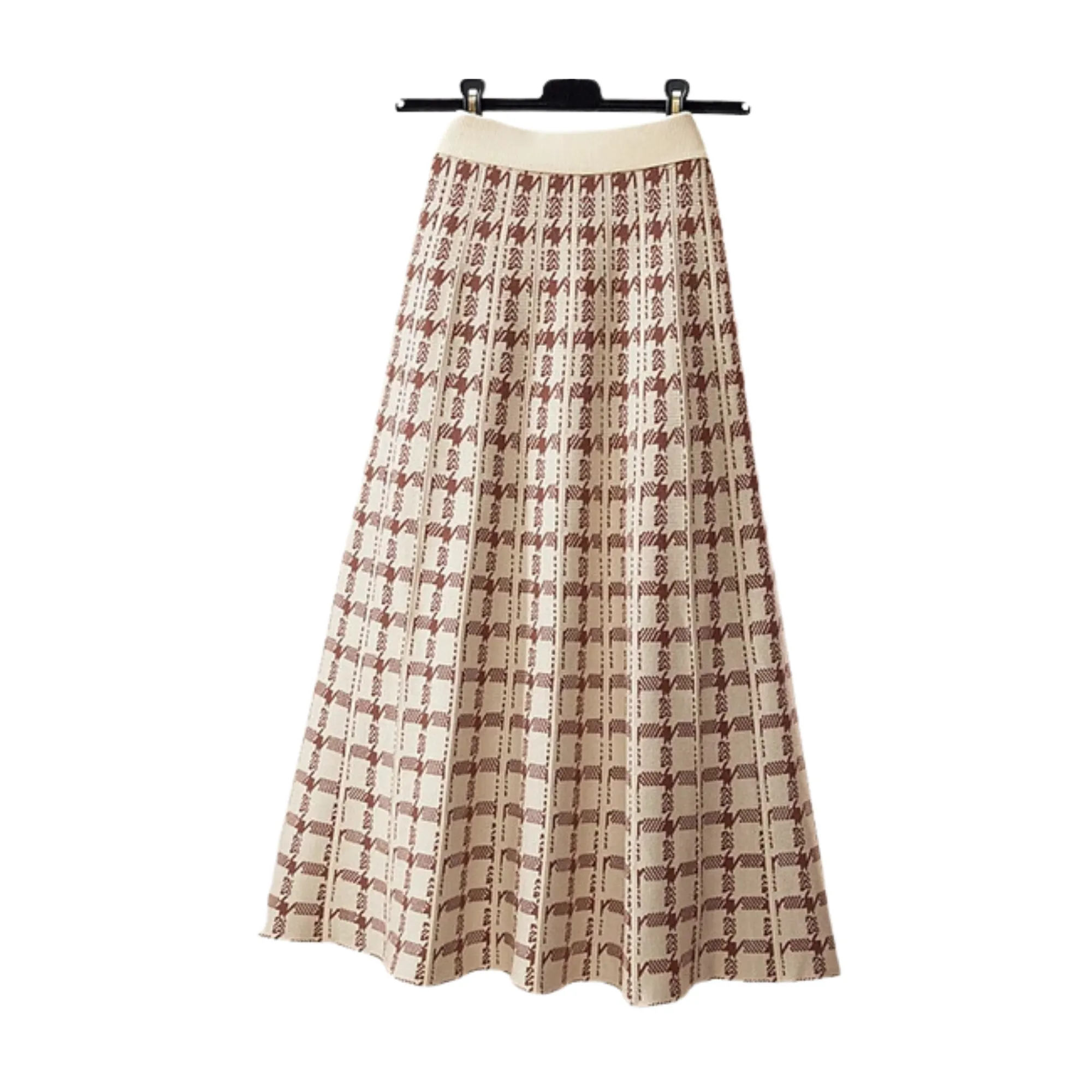 Pre Order:  Houndstooth Knitted Plaid Midi Skirt