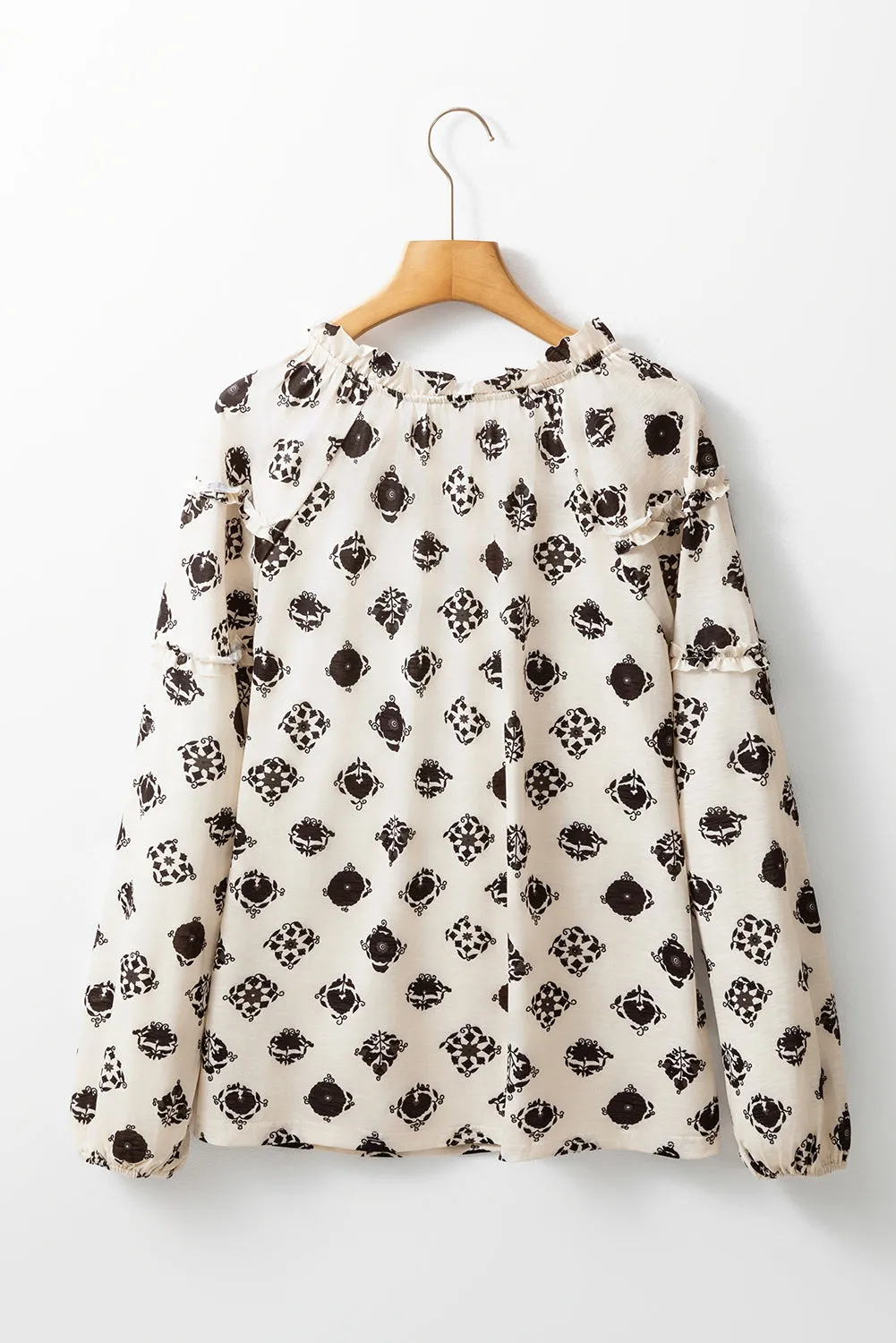 Printed Tie Neck Long Sleeve Blouse