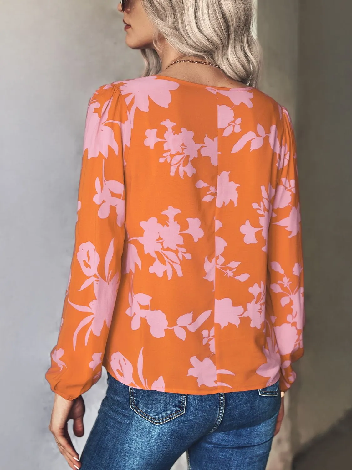 Printed Tie Neck Long Sleeve Blouse