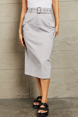 Professional Poise Buckled Midi Skirt