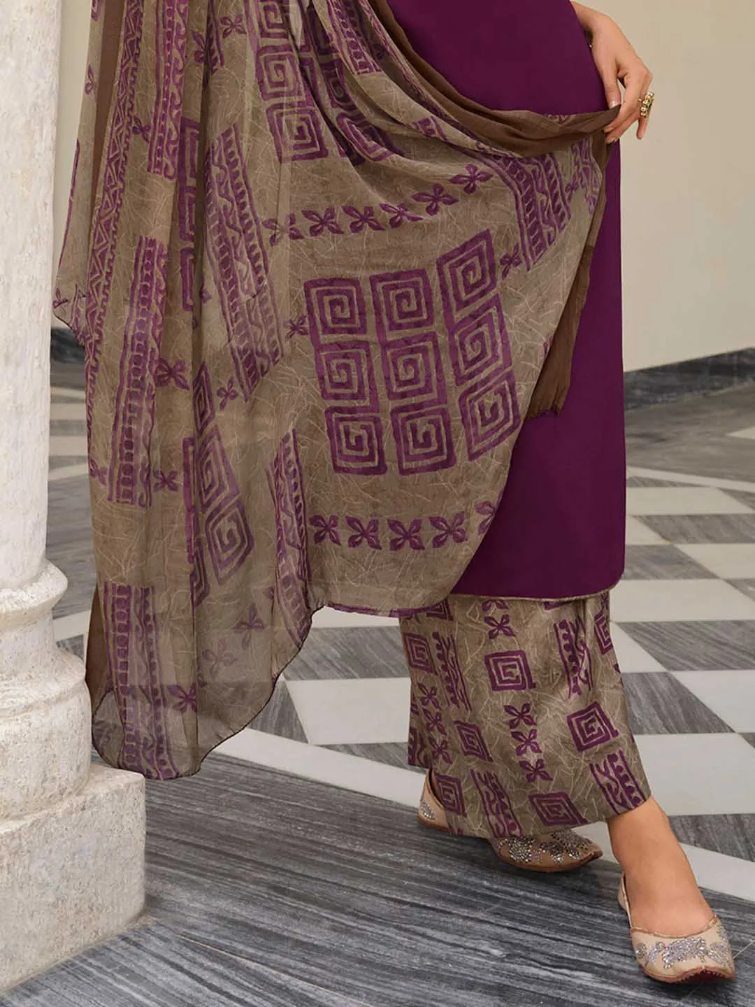 Pure Jam Cotton Unstitched Purple Suit Material with Heavy Embroidery