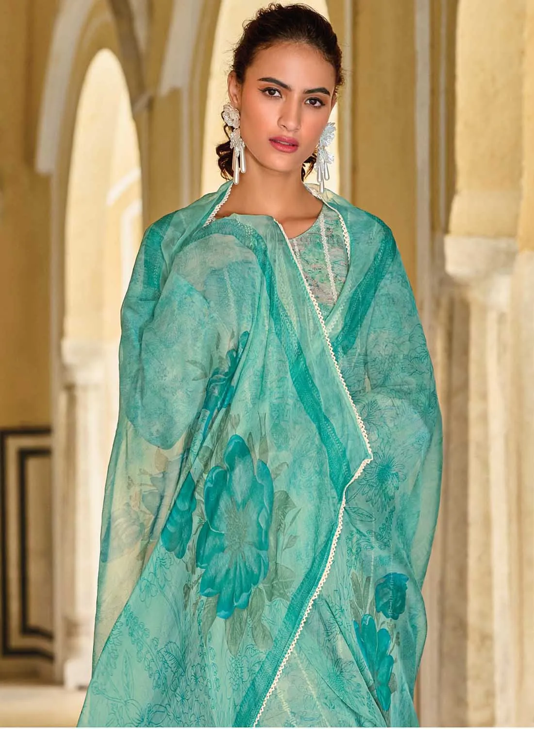 Pure Lawn Cotton Embroidered Unstitched Suit Material for Women