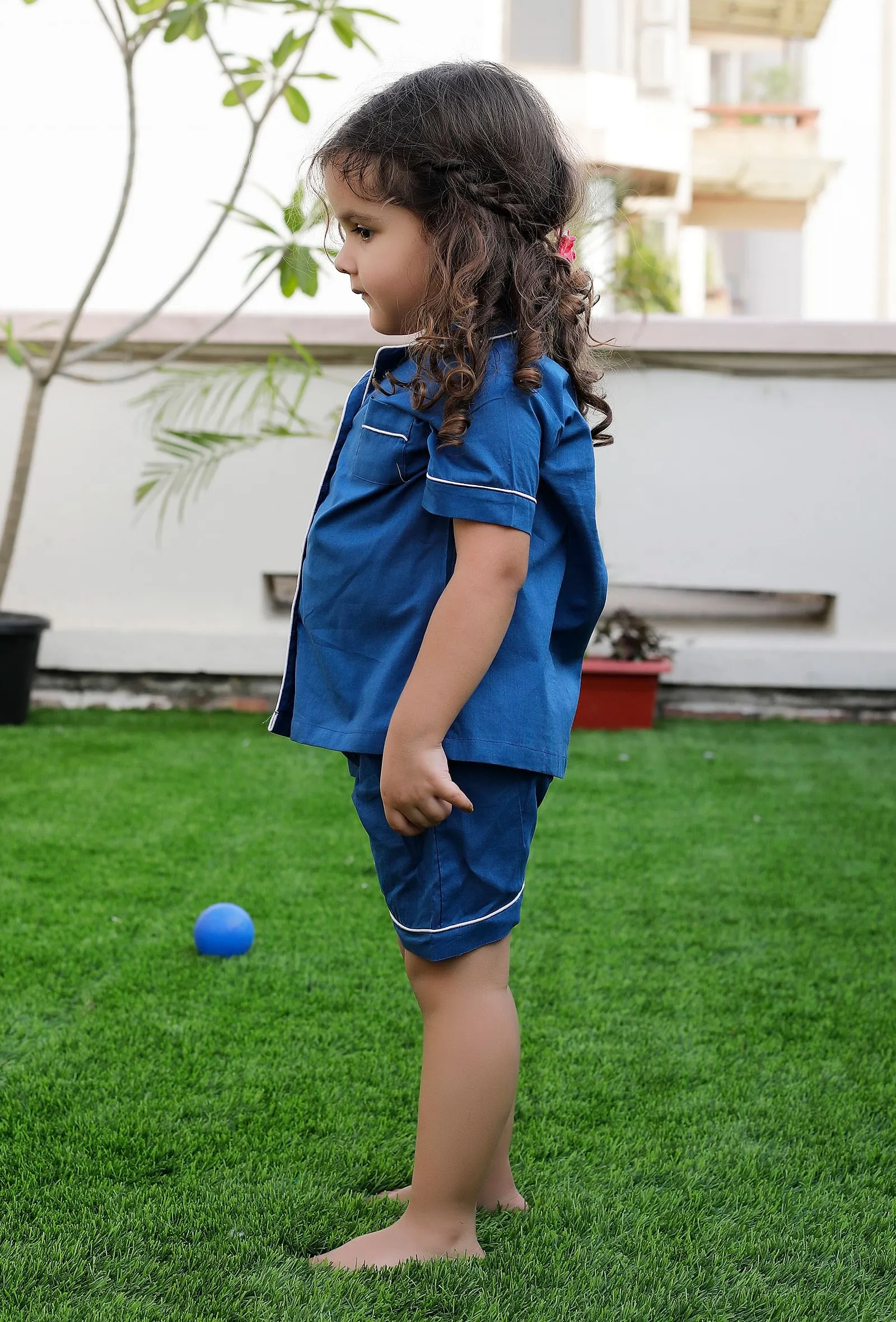 Set Of 2: Bender Blue Cotton Shirt And Blue Short